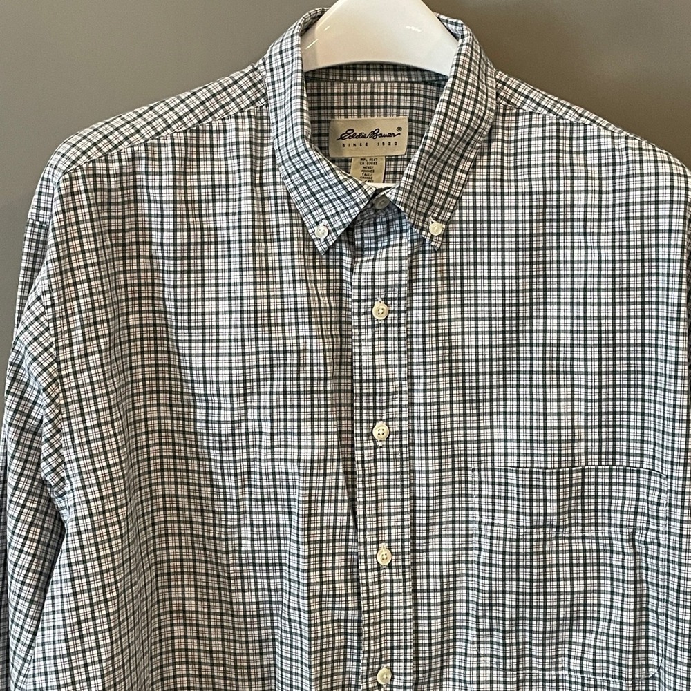 Eddie Bauer Mens XL Tall Green Plaid Button Down Shirt Long Sleeve Cotton 100% - Picture 1 of 10